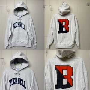 Vintage Bucknell Bison Champion Reverse Weave Hoodie Sweatshirt Gray Men M EUC